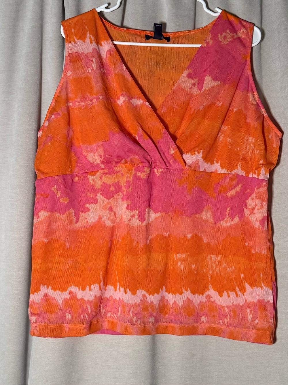 NWT Chaps Vibrant Orange & Pink Tie-Dye Mesh V-Neck Tank Top - 3XL